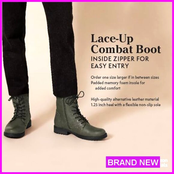 Lace-Up Combat Boots Chunky Lug Sole Ankle Boots Memory Foam Insole - Picture 2 of 7